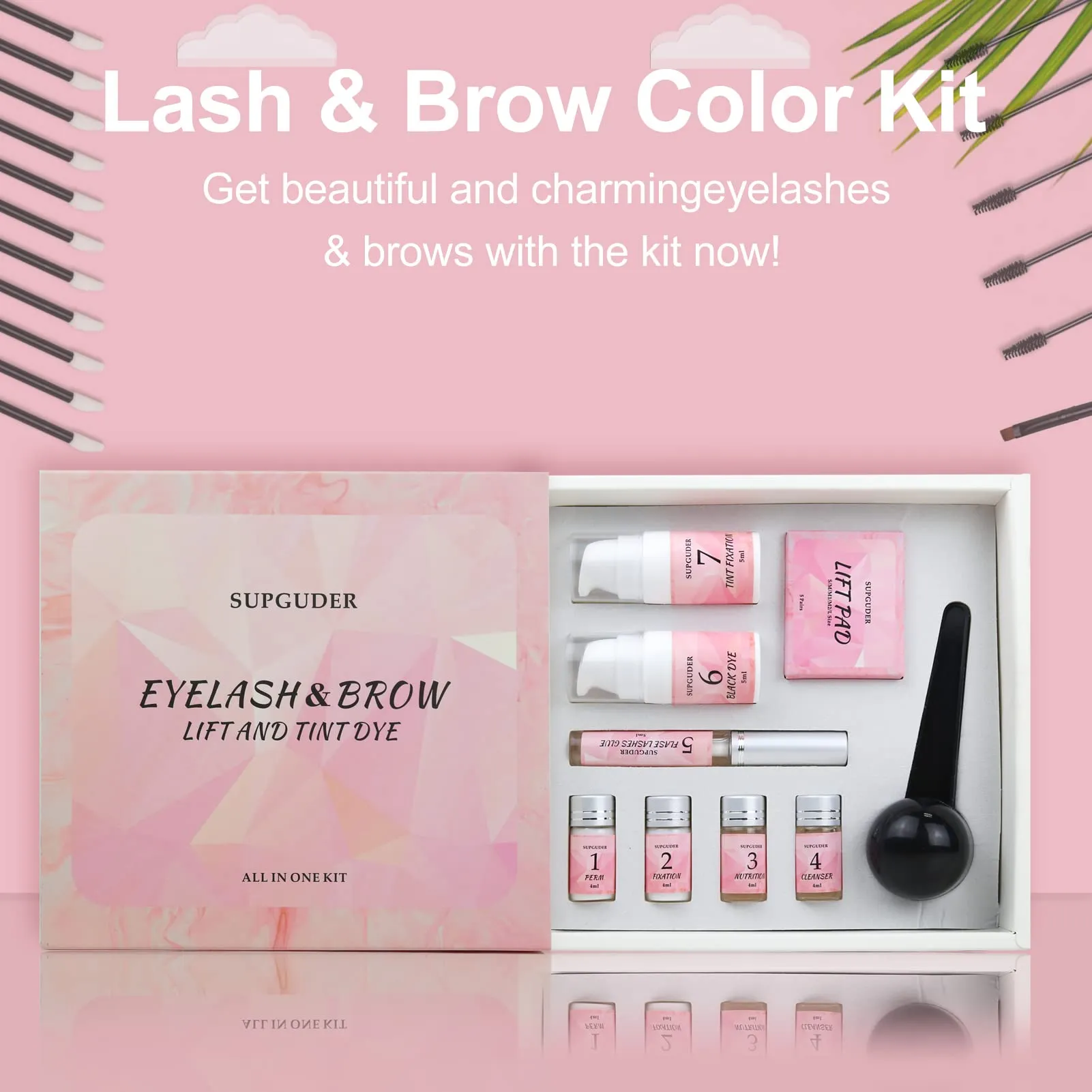 2024 4 IN 1 Lash Lift and Brow Lamination Kit with Long-Lasting Black Color For 6-8 Weeks, Eyelash & Eyebrow Perm Diy Professional Kit,Easy to Use at Home & Salon