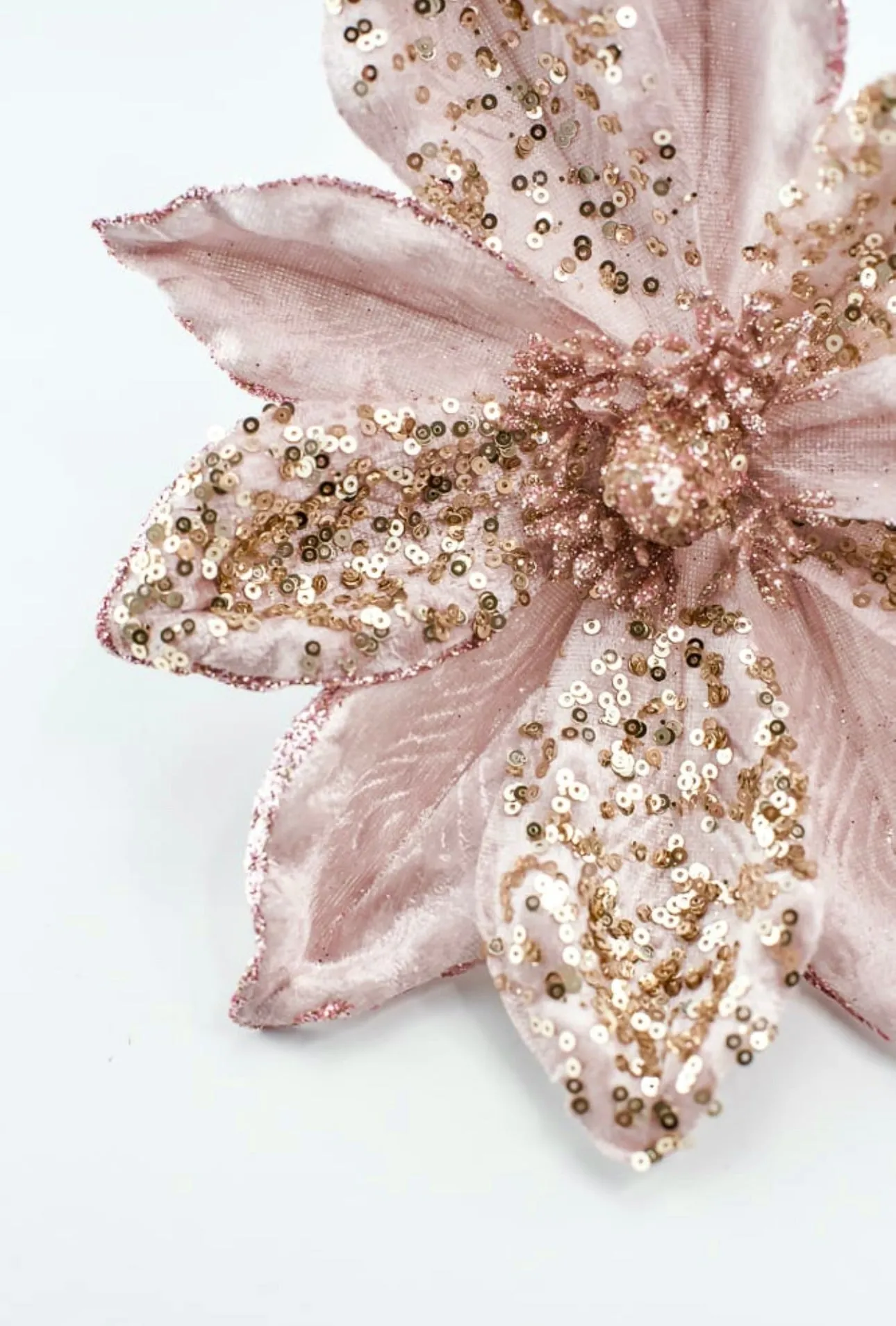 Blush pink, velvet artificial magnolia with sequins