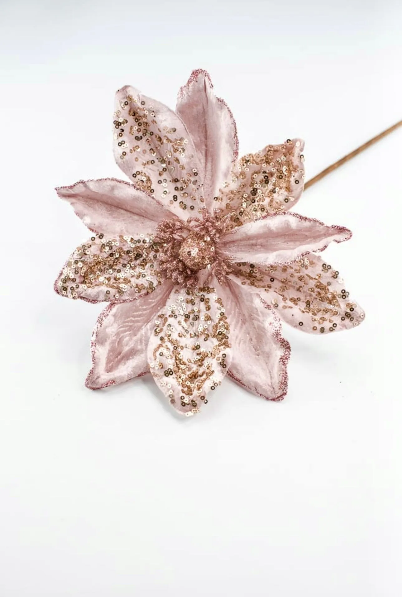 Blush pink, velvet artificial magnolia with sequins