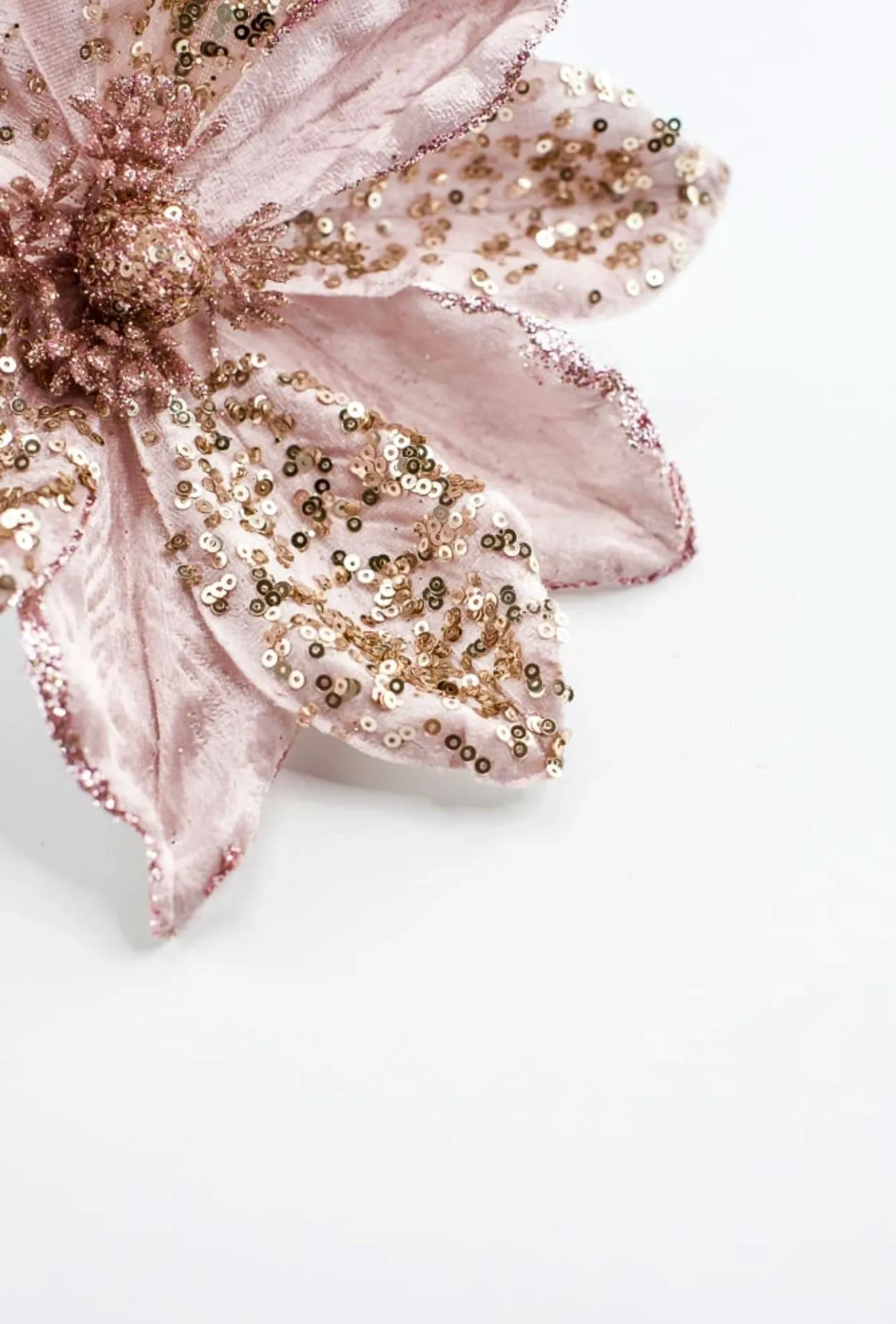Blush pink, velvet artificial magnolia with sequins