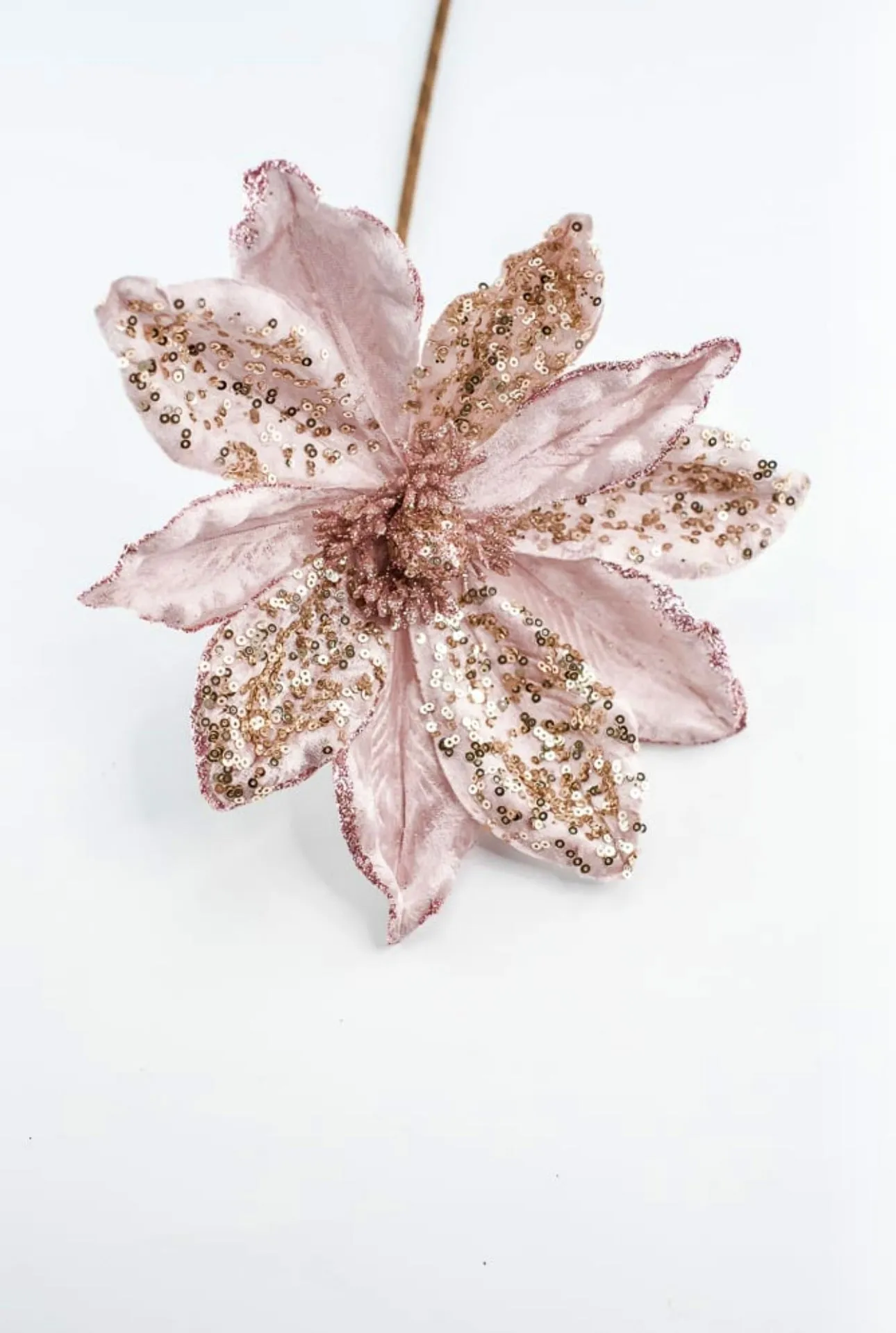Blush pink, velvet artificial magnolia with sequins