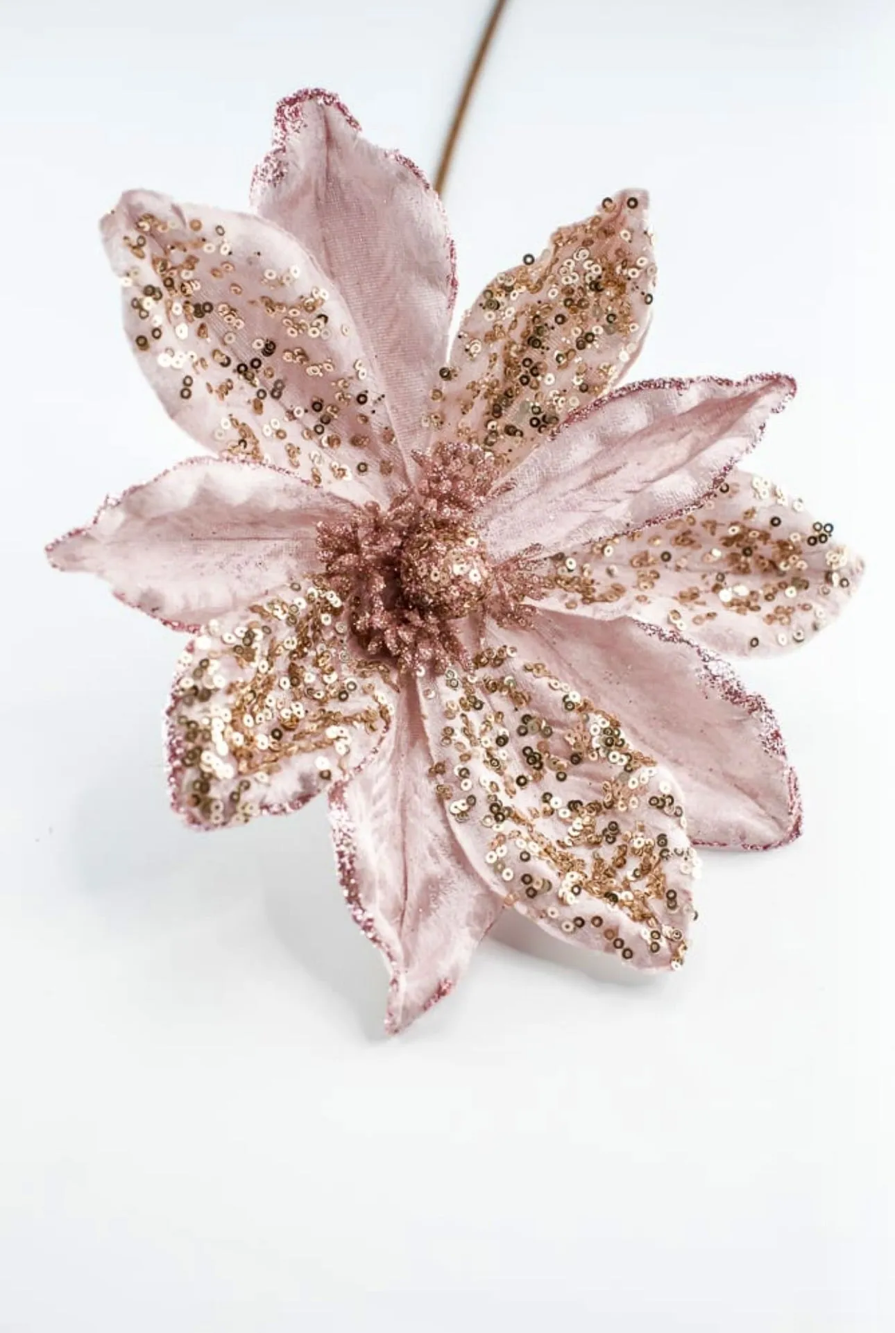 Blush pink, velvet artificial magnolia with sequins