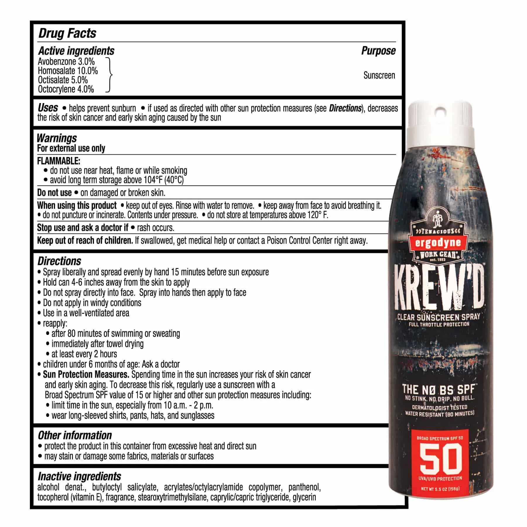 Ergodyne 16633 6353 Single SPF 50 5.5oz - SPF 50 Sunscreen Spray