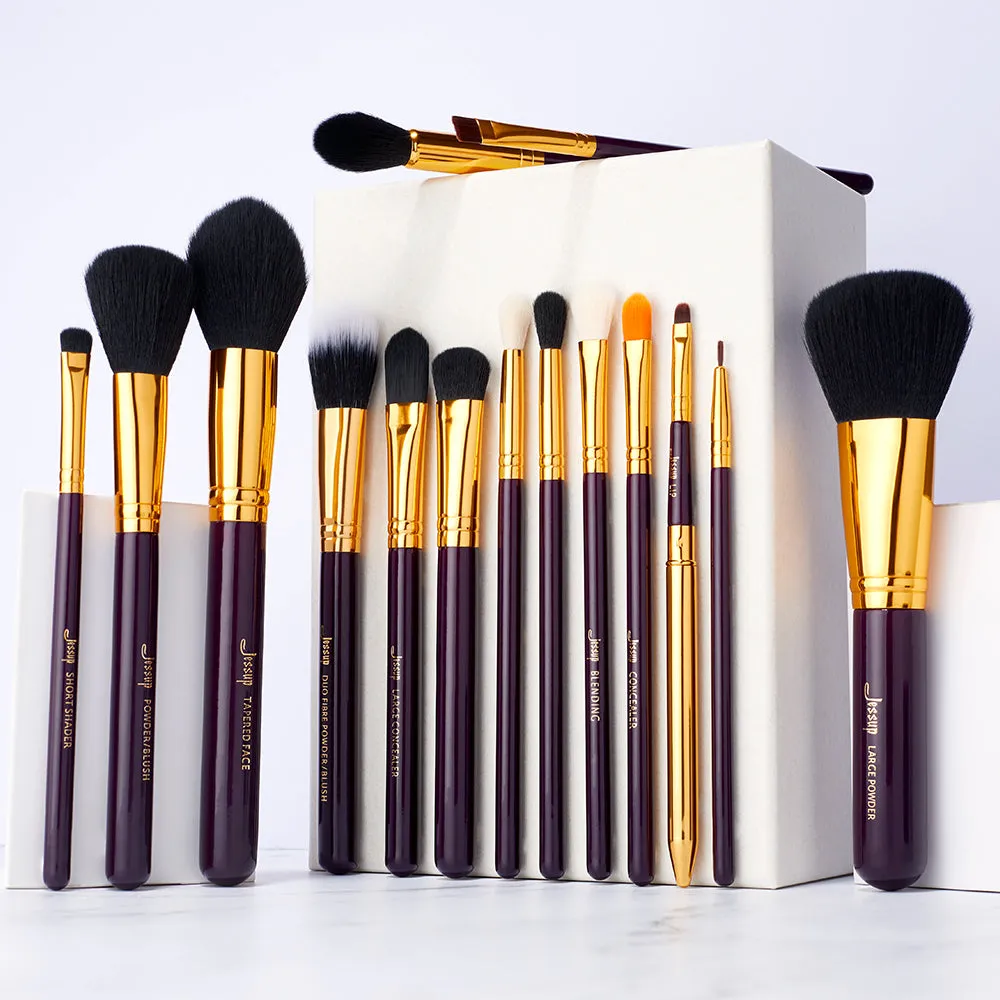 Essential Makeup Brush Set Purple 15 Pcs T095