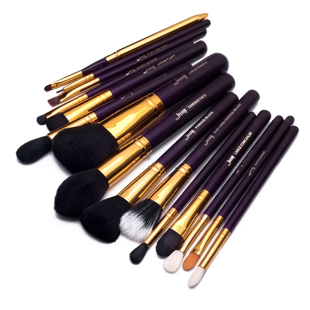 Essential Makeup Brush Set Purple 15 Pcs T095