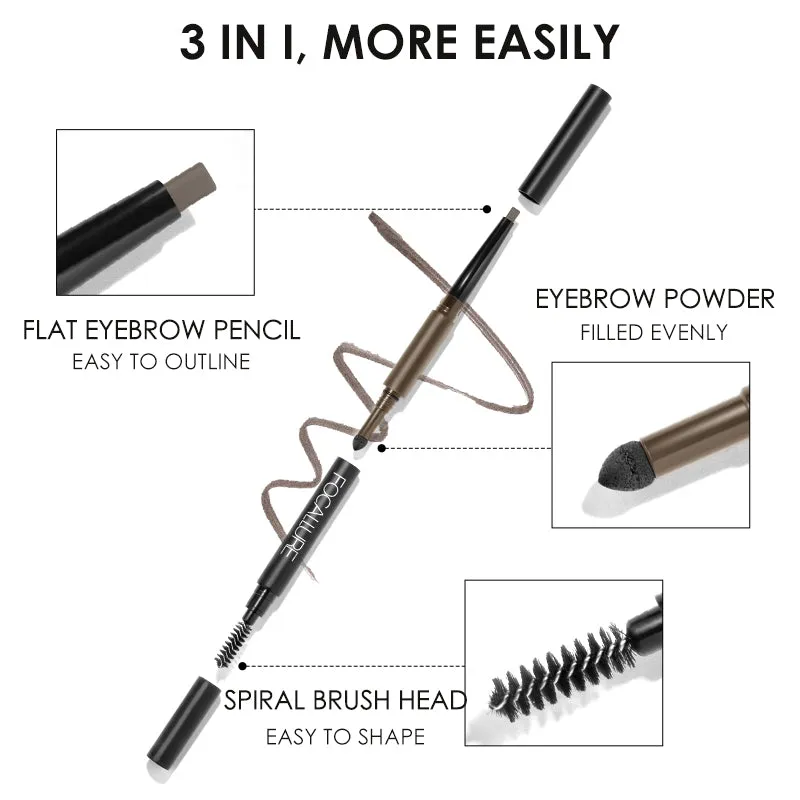 Eyebrow Pencil 3 in 1 Waterproof Eye Makeup Brow Long Lasting