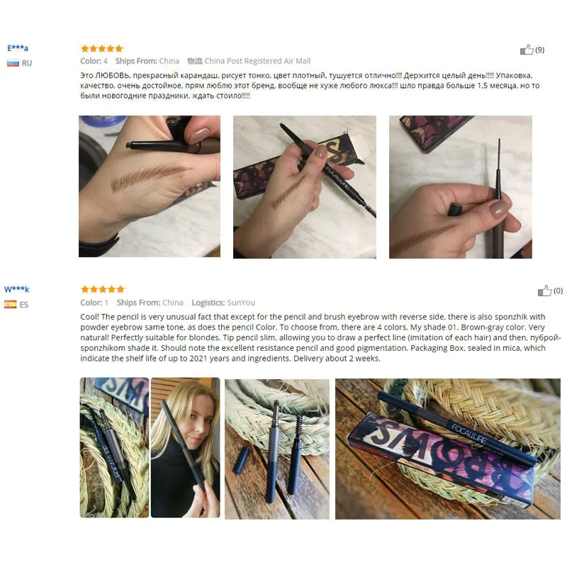 Eyebrow Pencil 3 in 1 Waterproof Eye Makeup Brow Long Lasting