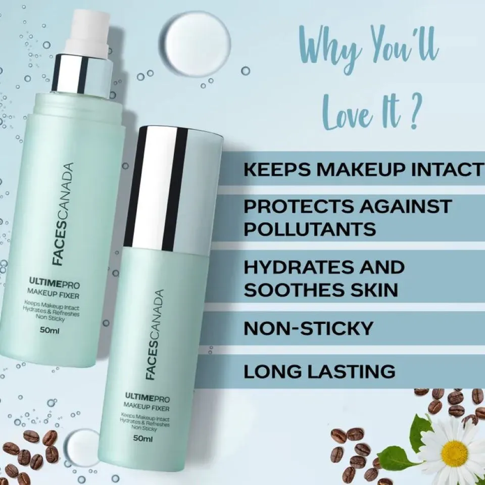 Faces Canada Makeup Fixer | Setting Spray | Keeps Makeup Intact | Chamomile and Hyaluronic Acid Enriched | Hydrates & Refreshes Skin 50ml