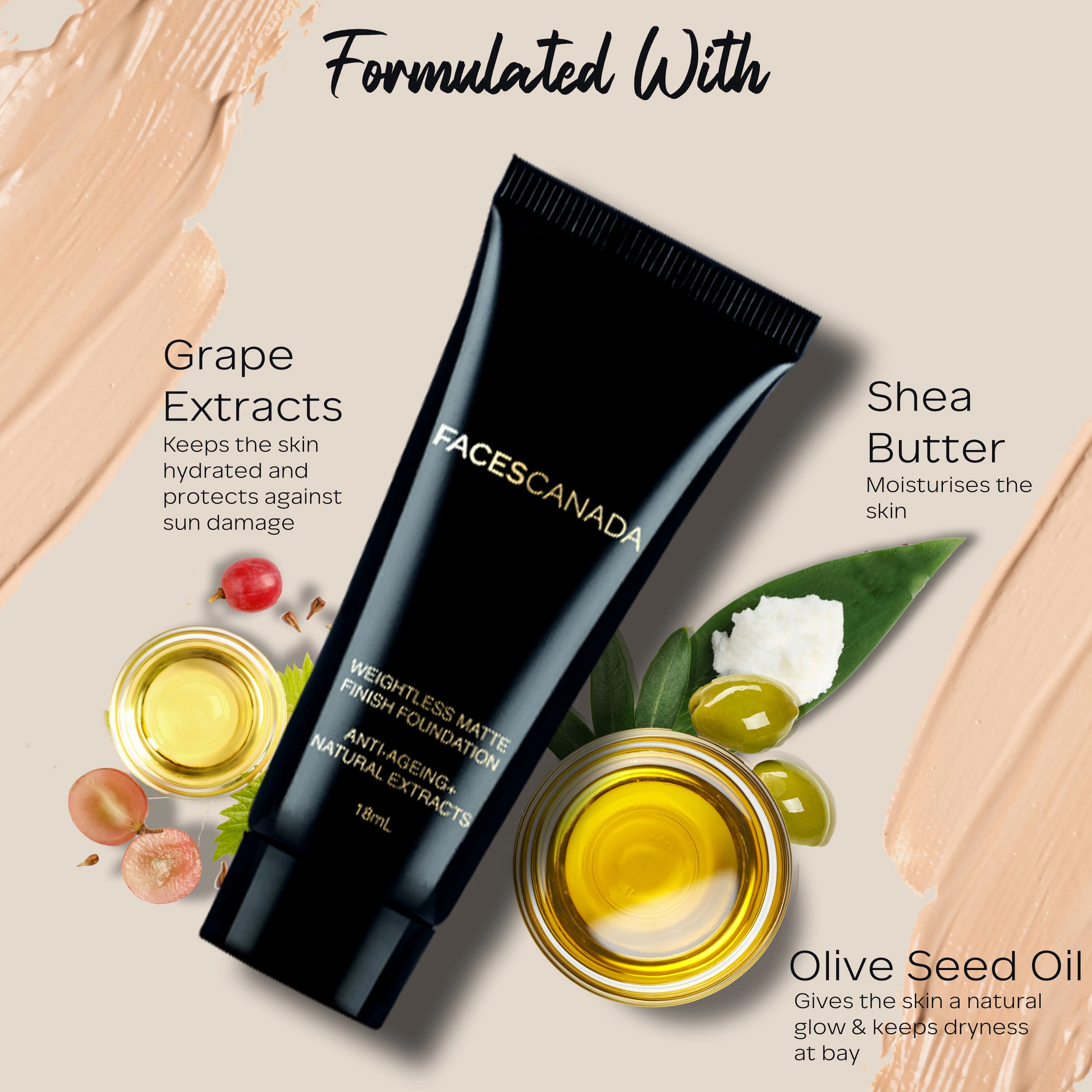 Faces Canada Weightless Matte Foundation | Grape extracts & Shea Butter |Natural Matte Finish | Dermatologically Tested | All Skin Types |Sand 18ml