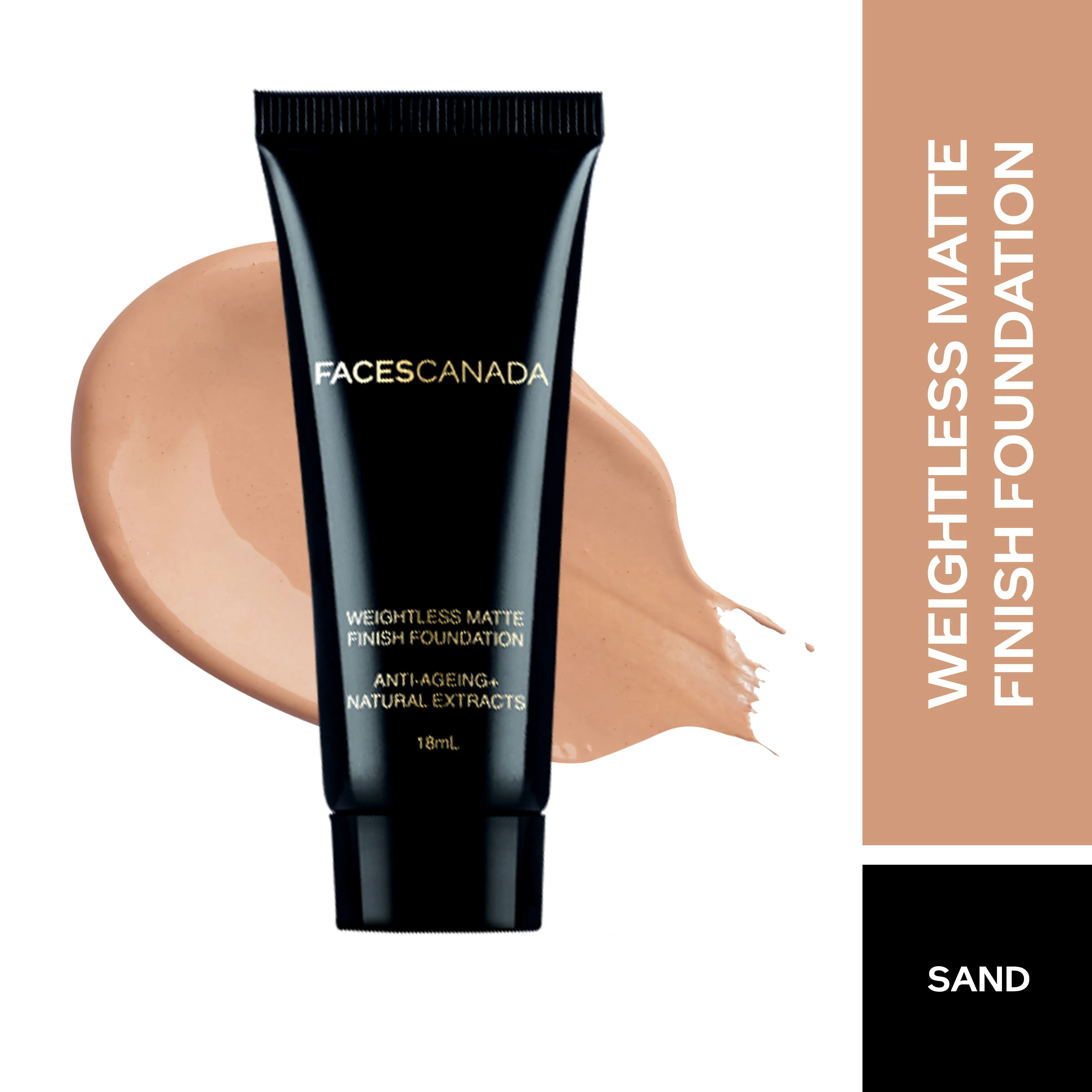 Faces Canada Weightless Matte Foundation | Grape extracts & Shea Butter |Natural Matte Finish | Dermatologically Tested | All Skin Types |Sand 18ml