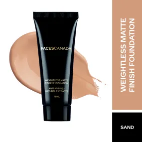 Faces Canada Weightless Matte Foundation | Grape extracts & Shea Butter |Natural Matte Finish | Dermatologically Tested | All Skin Types |Sand 18ml