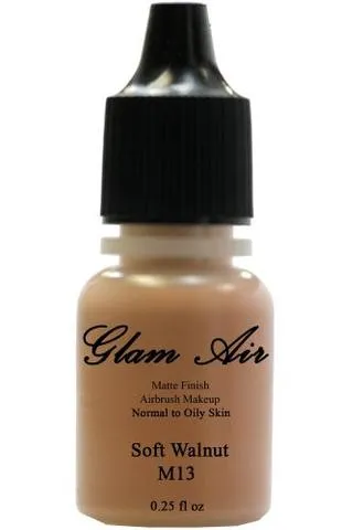 Glam Air Airbrush Makeup Foundations Set Two M13 Soft Walnut and M15 Summer Bronze for Flawless Looking Skin Matte Finish For Normal to Oily Skin (Water Based)0.25oz Bottles