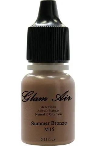 Glam Air Airbrush Makeup Foundations Set Two M13 Soft Walnut and M15 Summer Bronze for Flawless Looking Skin Matte Finish For Normal to Oily Skin (Water Based)0.25oz Bottles