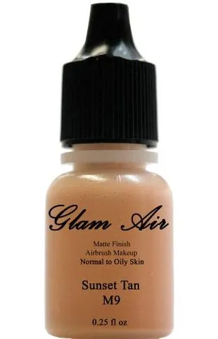Glam Air Airbrush Makeup Foundations Set Two  M9 Sunset Tan  And M10 Golden Carmel  for Flawless Looking Skin Matte Finish For Normal to Oily Skin (Water Based)0.25oz Bottles