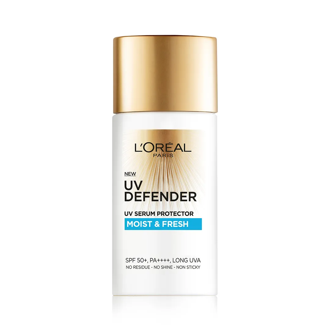 Lâ€™OrÃ©al Paris UV Defender Serum Protector Sunscreen SPF 50 PA   , Moist & Fresh, 50 ml | Non-Greasy, Hydrating Sunscreen With Hyaluronic Acid | UVA & UVB Protection, 50 ml
