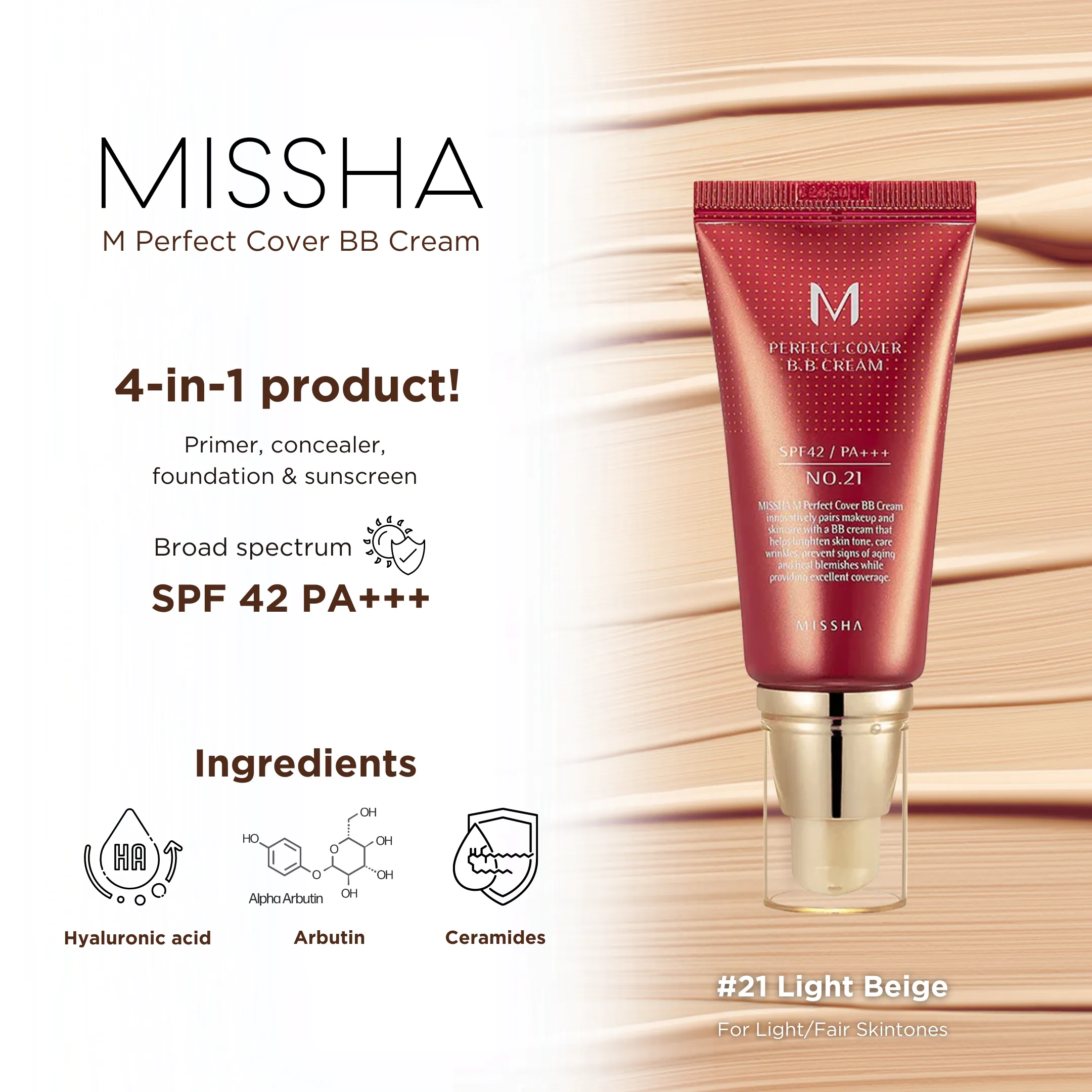 M Perfect Cover BB Cream SPF 42 PA    (21 Light Beige)