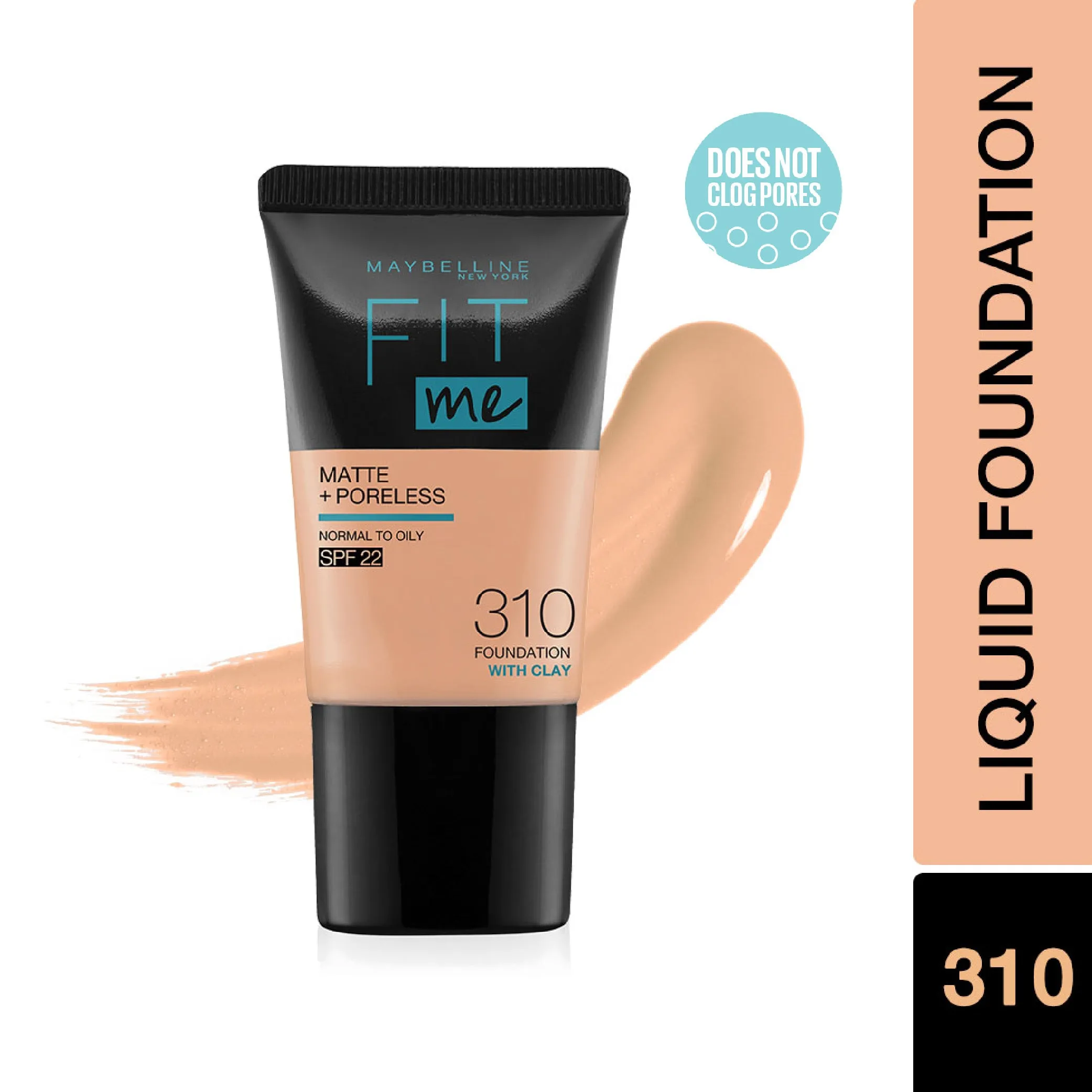 Maybelline New York Fit Me Matte Poreless Liquid Foundation Tube, 310 Sun Beige, 18ml