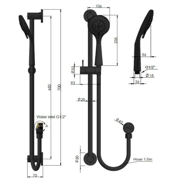 Meir Round 3 Function Rail Shower Matte Black