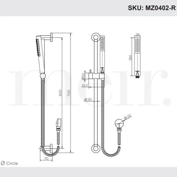 Meir Round Shower on Rail - Chrome