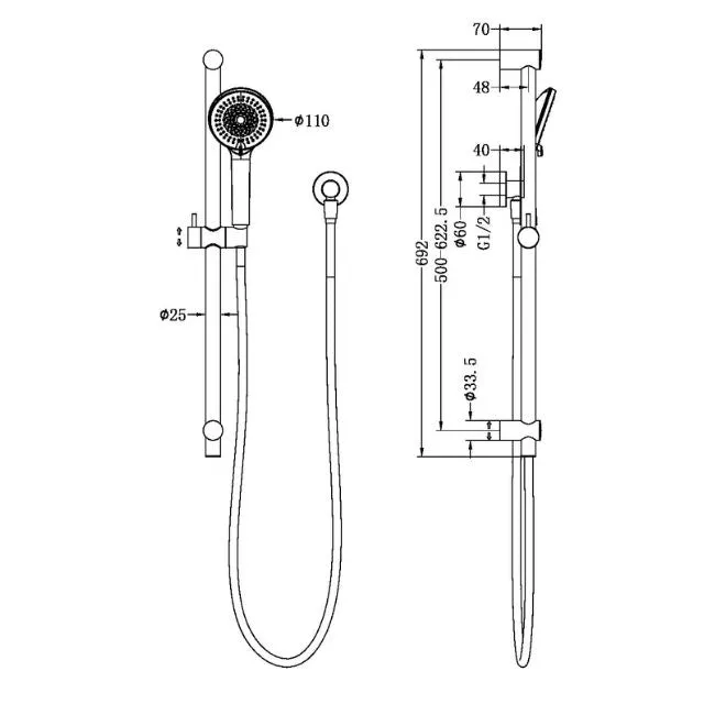 Nero Round Metal Project Shower Rail Matte Black