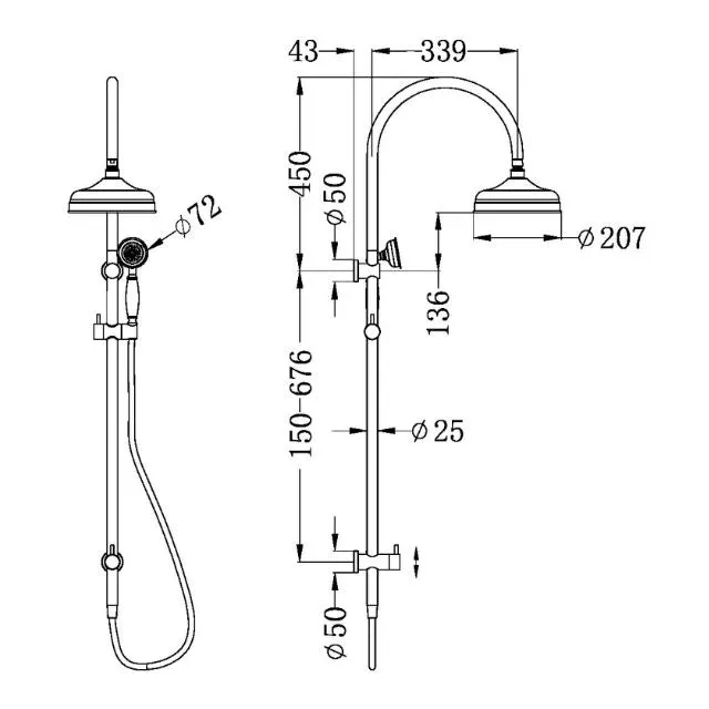 Nero York Twin Shower With Metal Hand Shower Aged Brass
