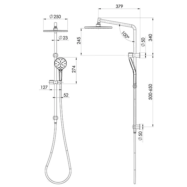 Phoenix Tapware Ormond Twin Rail Shower Brushed Gold
