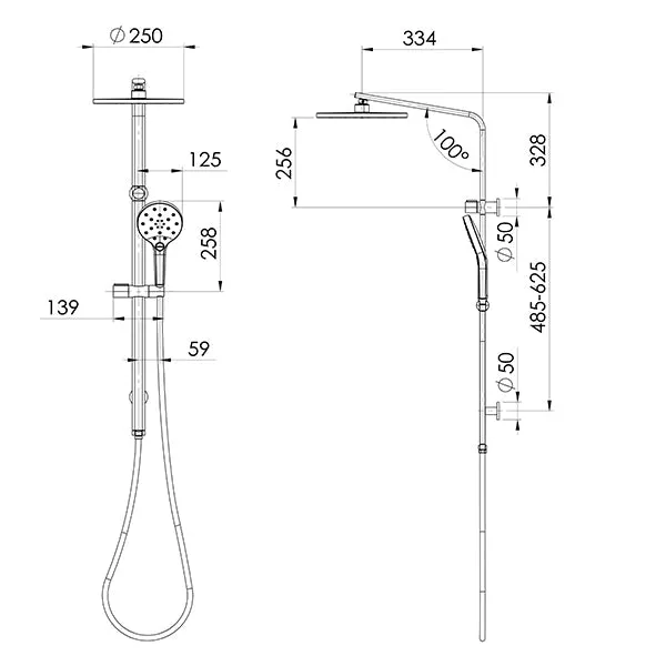 Phoenix Tapware Oxley Twin Rail Shower Matte Black