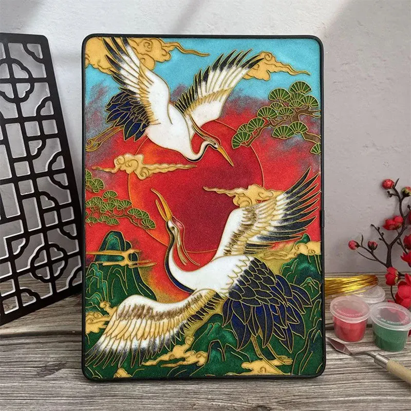 Pine and Crane Longevity Cloisonné Enamel DIY Kit