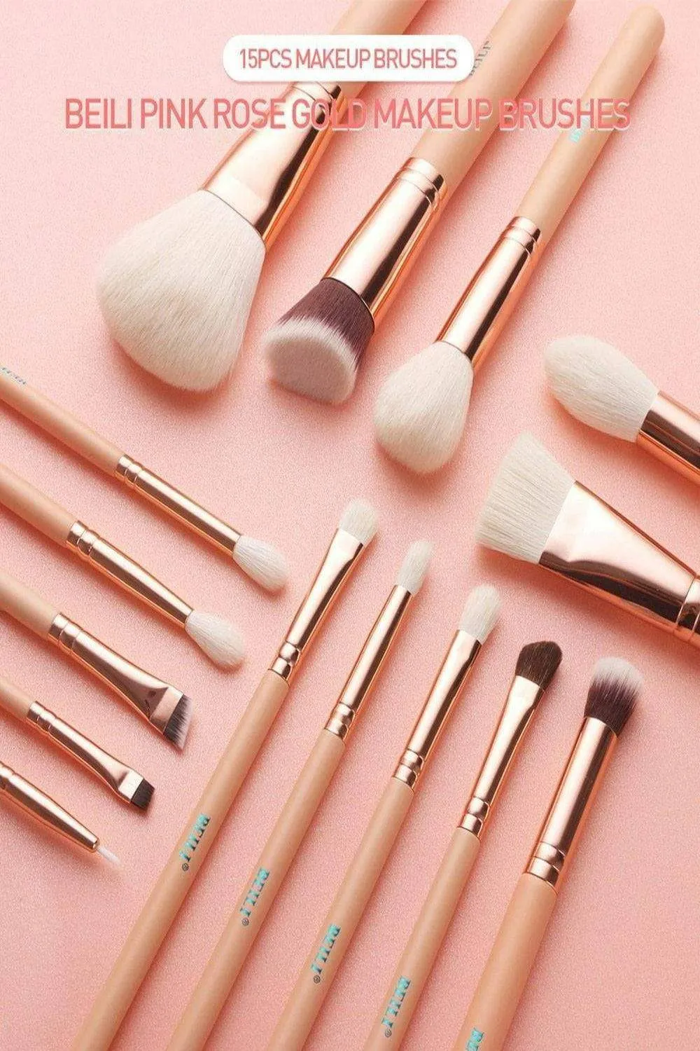 Pink Rose Gold Blending Makeup brush Set - 15 Pack