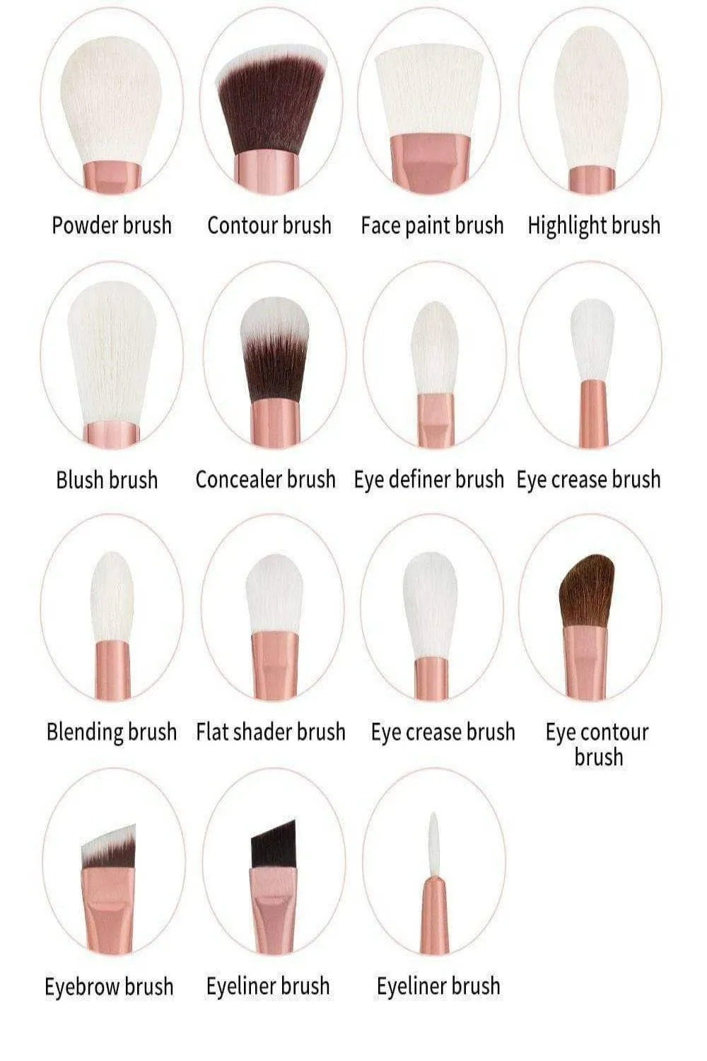 Pink Rose Gold Blending Makeup brush Set - 15 Pack