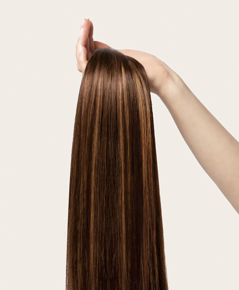 Subtle Brunette Highlighted, 20" Volumiser Quad Clip-In Weft, PP2/6 | 45g