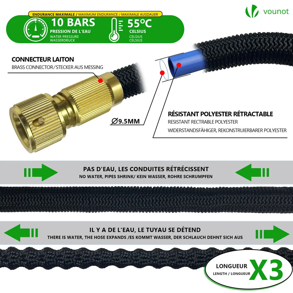VOUNOT Flexible Garden Hose 50FT, 8 Modes with Soap Dispenser Black