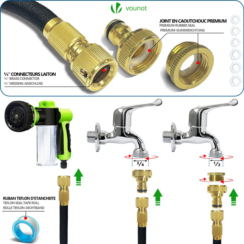 VOUNOT Flexible Garden Hose 50FT, 8 Modes with Soap Dispenser Black