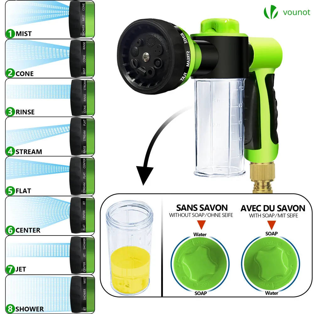 VOUNOT Flexible Garden Hose 50FT, 8 Modes with Soap Dispenser Black